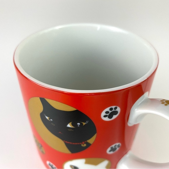Crazy Cats Japan Red Black Gold Kitten Paw Prints 8 Fl Oz Coffee Tea Mug Cup - Picture 6 of 8